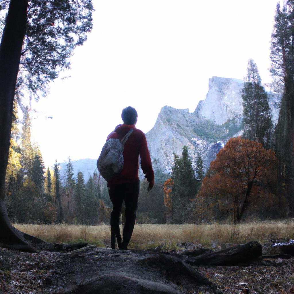 Person exploring Yosemite National Park